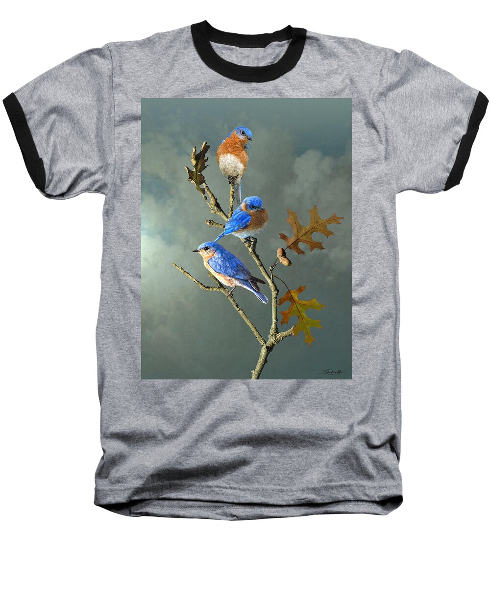 Birds Baseball T-Shirt featuring the digital art Nothing But Bluebirds by M Spadecaller