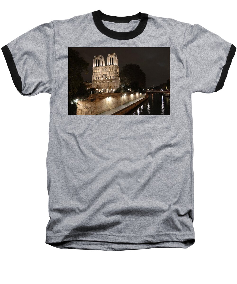 Paris Baseball T-Shirt featuring the photograph Notre Dame Cathedral from Petit pont by Christopher J Kirby
