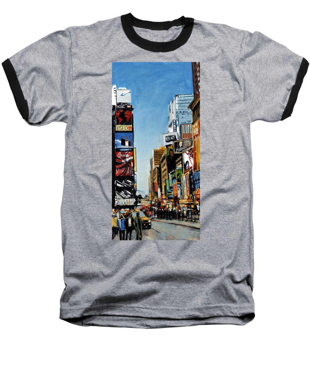 Rob Reeves Baseball T-Shirt featuring the painting NYC III Cab Dodging by Robert Reeves