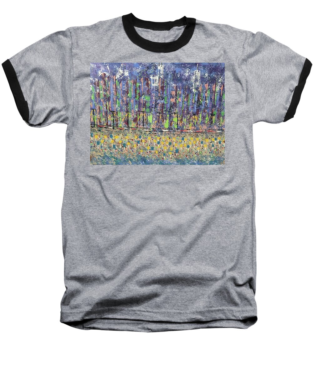 Abstract Baseball T-Shirt featuring the painting Oak Street Beach from the Outer Drive by George Riney