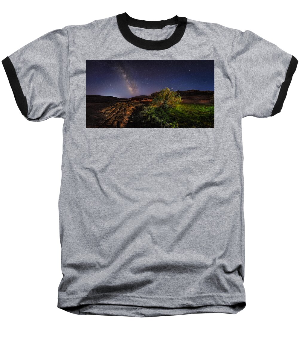 Snow Canyon Baseball T-Shirt featuring the photograph Oasis Milky Way by Michael Ash