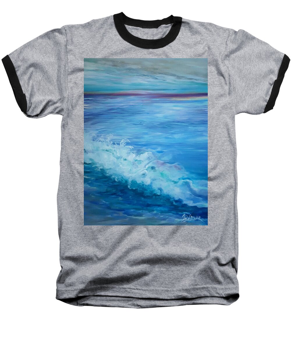 Ocean Blue Crashing Waves Landscape Baseball T-Shirt featuring the painting Ocean Blue by Jan VonBokel