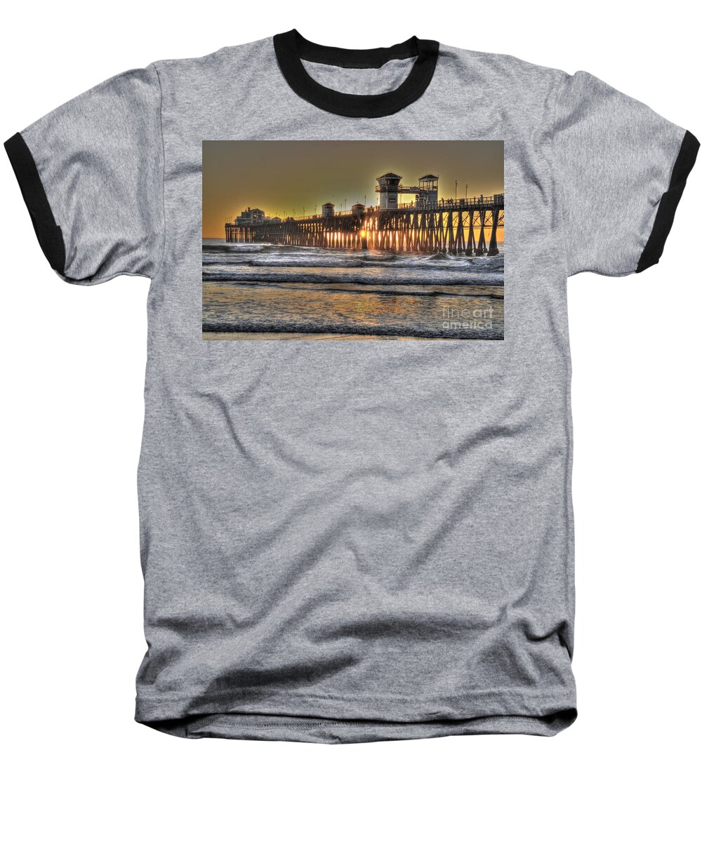 Hdr Baseball T-Shirt featuring the photograph OceanSide Pier HDR by Bridgette Gomes