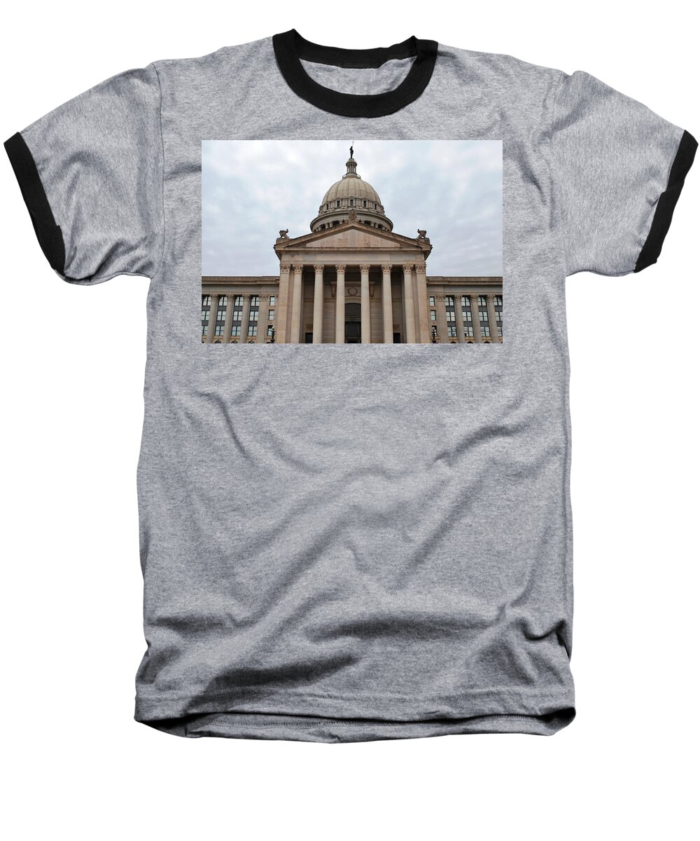City Baseball T-Shirt featuring the photograph Oklahoma State Capitol - Front View by Matt Quest