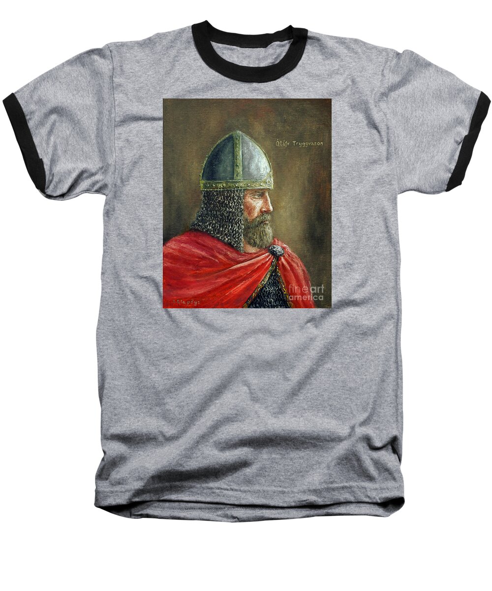 Viking Baseball T-Shirt featuring the painting Olaf Tryggvason by Arturas Slapsys