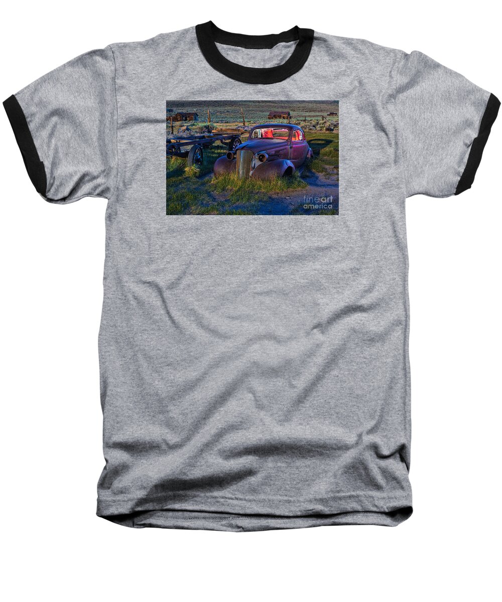 Bodie Baseball T-Shirt featuring the photograph Old Bodie Car By Moonlight by Mimi Ditchie