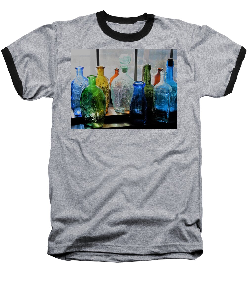 Color Baseball T-Shirt featuring the photograph Old Bottles by John Scates