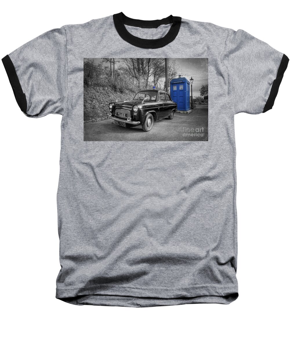 Art Baseball T-Shirt featuring the photograph Old British Police Car And Tardis by Yhun Suarez
