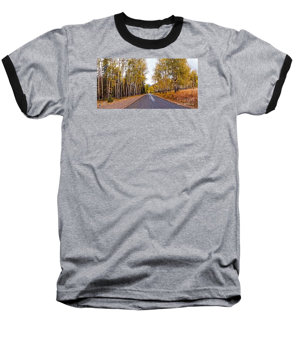 Estes Baseball T-Shirt featuring the photograph Old Fall River Road with Changing Aspens - Rocky Mountain National Park - Estes Park Colorado by Silvio Ligutti