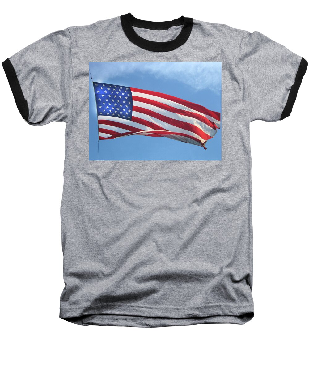 Old Glory Baseball T-Shirt featuring the digital art Old Glory Never Fades by Gary Baird