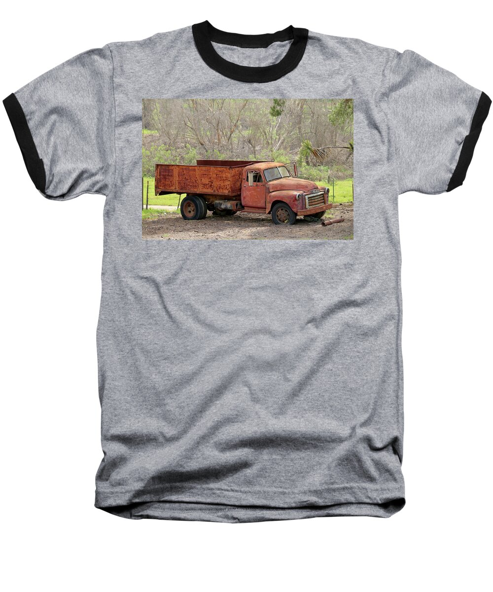 Vintage Truck Baseball T-Shirt featuring the photograph Old GMC Dump Truck by Art Block Collections