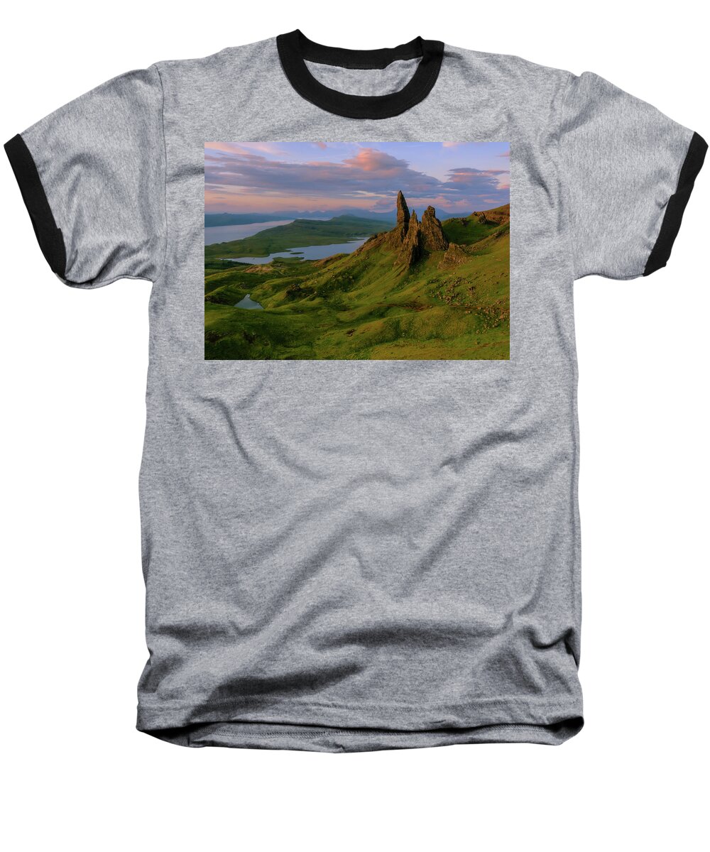 Skye Baseball T-Shirt featuring the photograph Old Man of Storr by Rob Davies