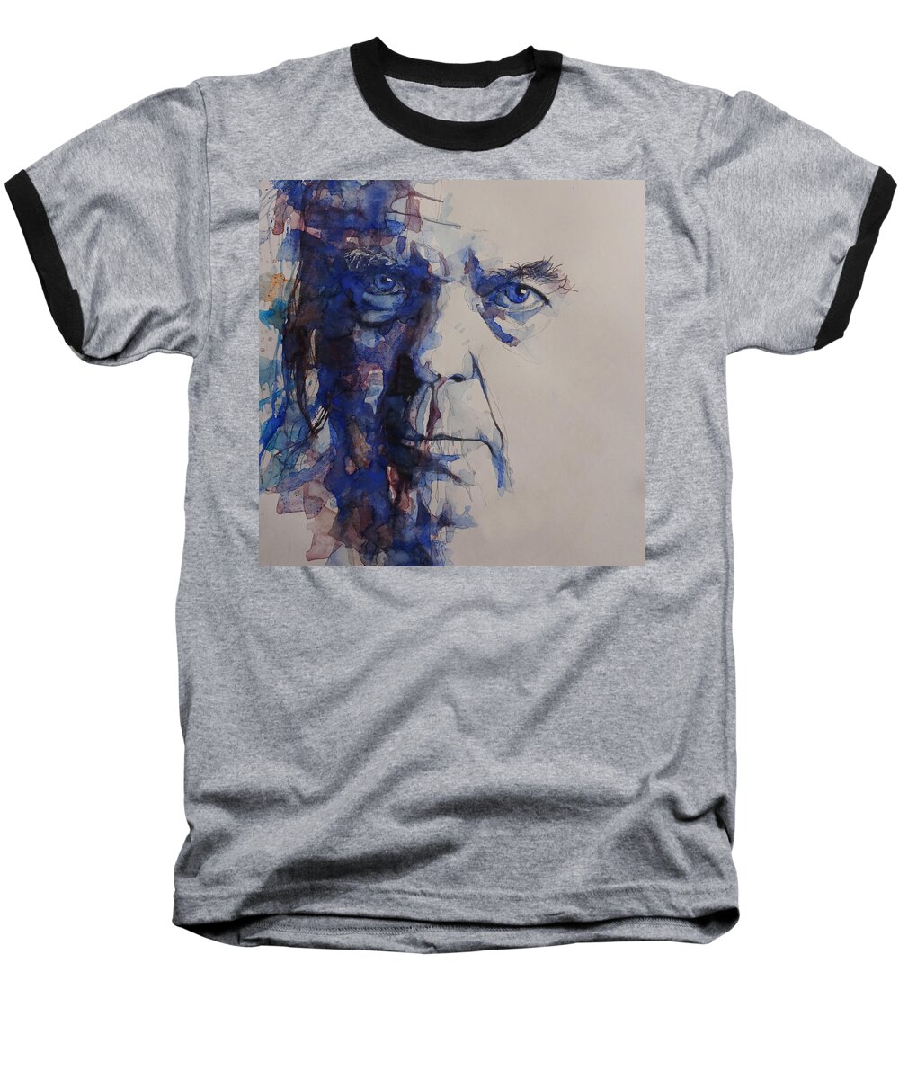Neil Young Baseball T-Shirt featuring the painting Old Man - Neil Young by Paul Lovering