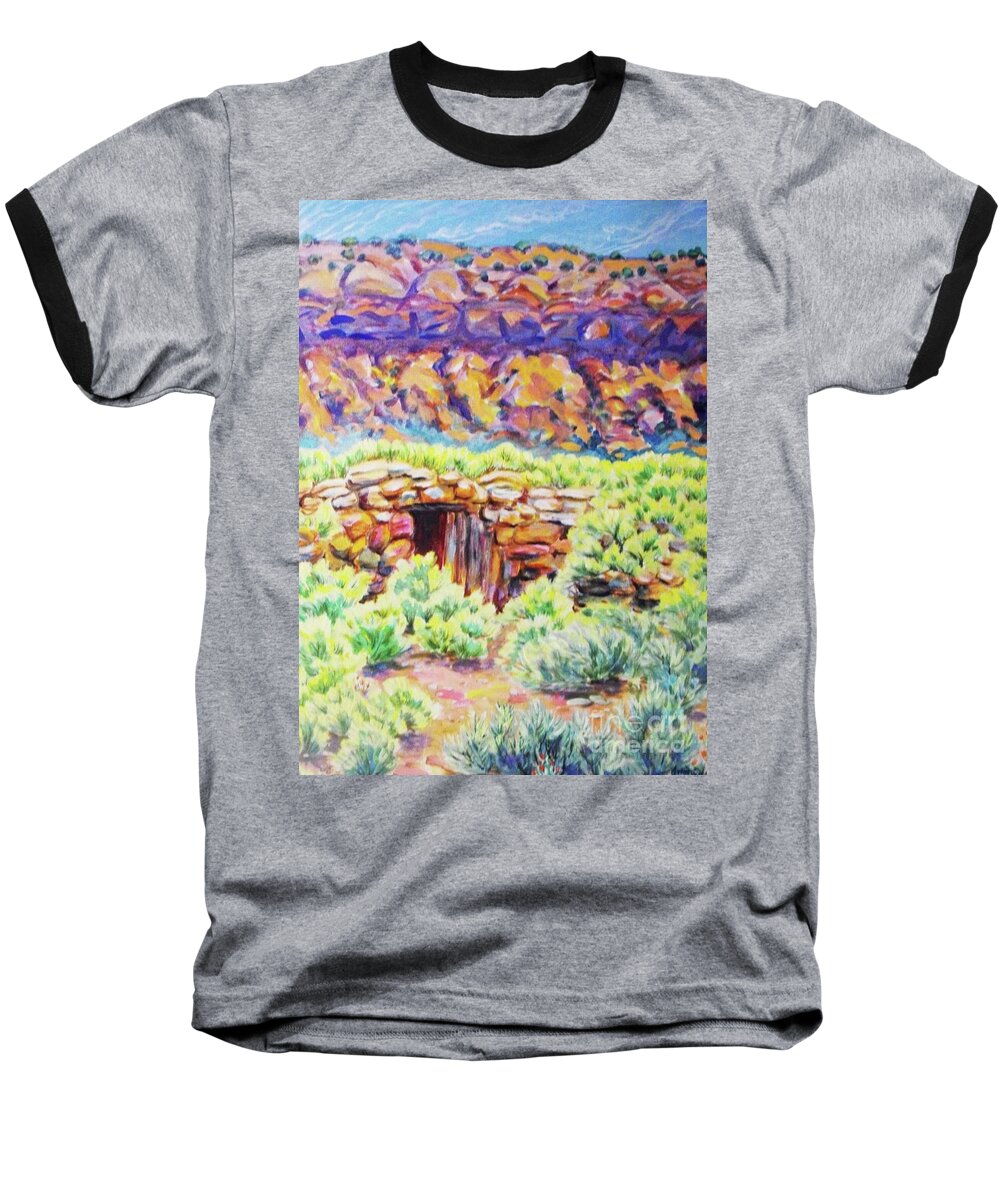 Old Root Cellar In Desert Valley Baseball T-Shirt featuring the painting Old Root Cellar by Annie Gibbons
