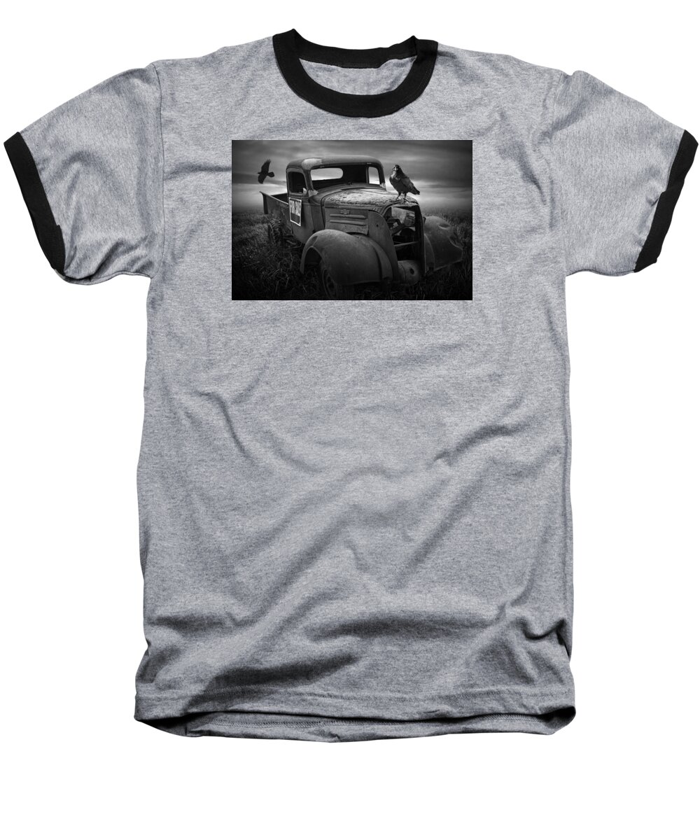 Vintage Baseball T-Shirt featuring the photograph Old Vintage Chevy Pickup Truck with Ravens by Randall Nyhof