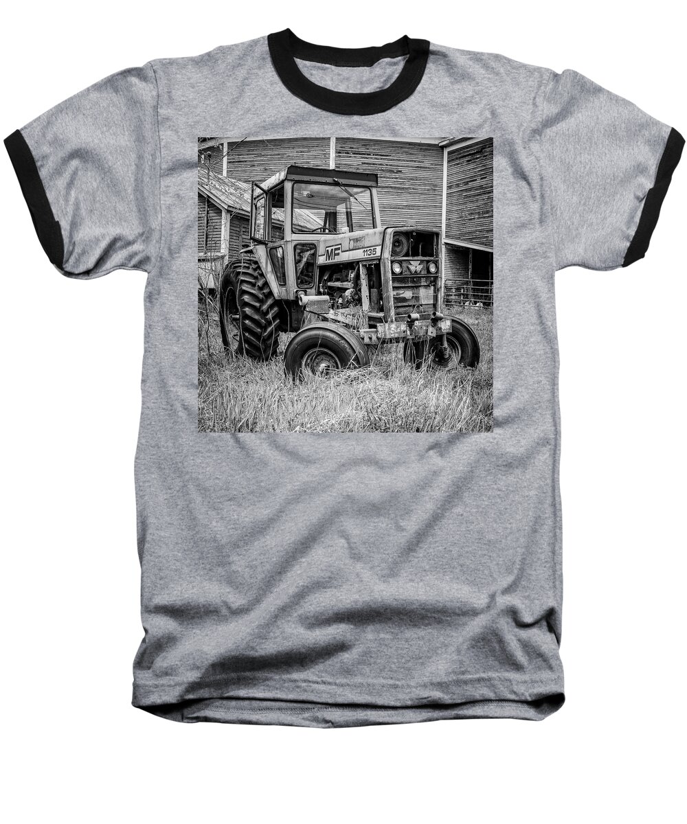 Barn Baseball T-Shirt featuring the photograph Old Vintage Tractor on a farm in New Hampshire Square by Edward Fielding