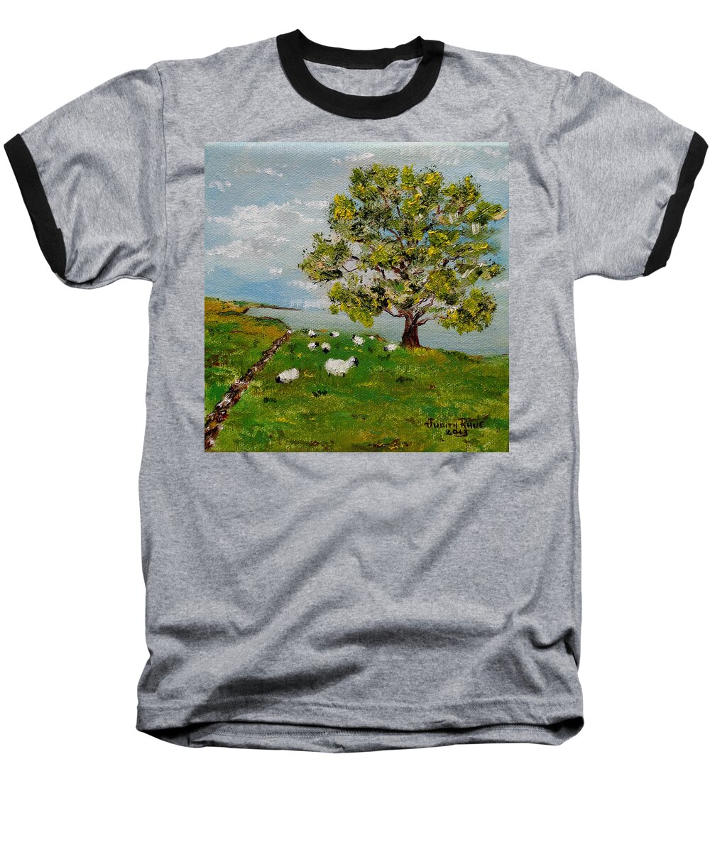 Ireland Baseball T-Shirt featuring the painting O'Malley's Sheep by Judith Rhue