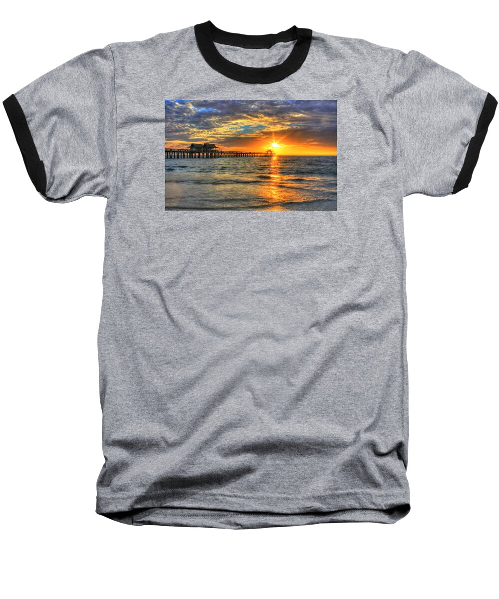 Sunset Baseball T-Shirt featuring the digital art On Fire by Sharon Batdorf