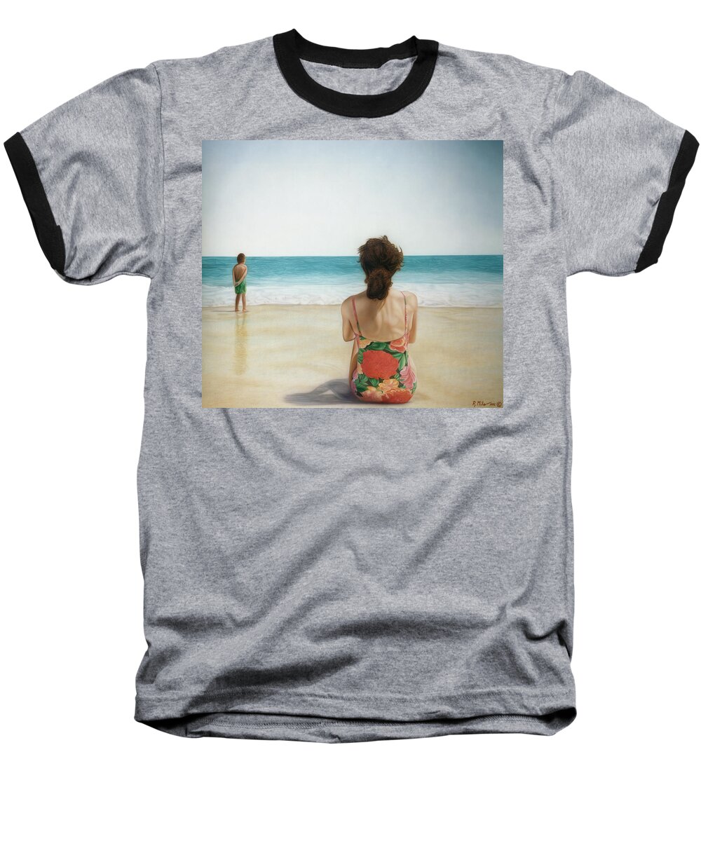 Beach Baseball T-Shirt featuring the painting On The Beach by Rich Milo