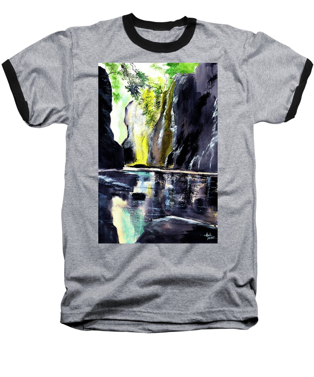 Nature Baseball T-Shirt featuring the painting On The Rocks by Anil Nene