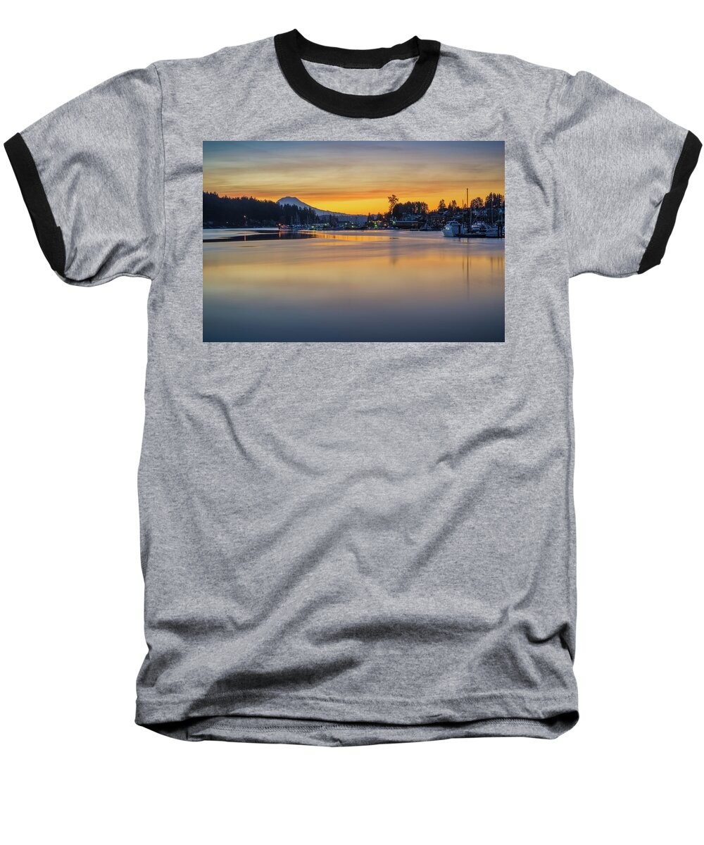 Sunrise Baseball T-Shirt featuring the photograph One Morning in Gig Harbor by Ken Stanback