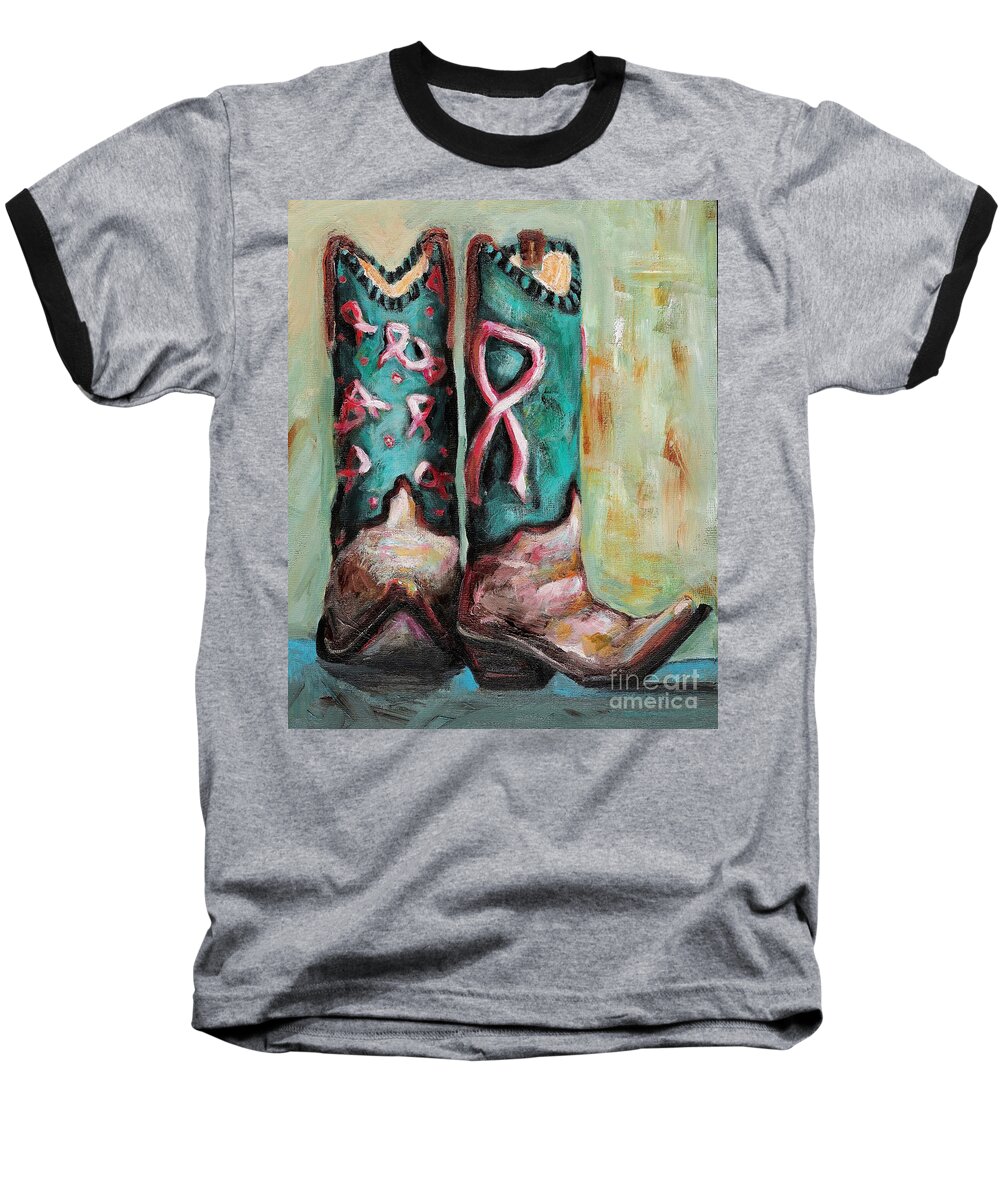 Western Art Baseball T-Shirt featuring the painting One Size Fits All by Frances Marino