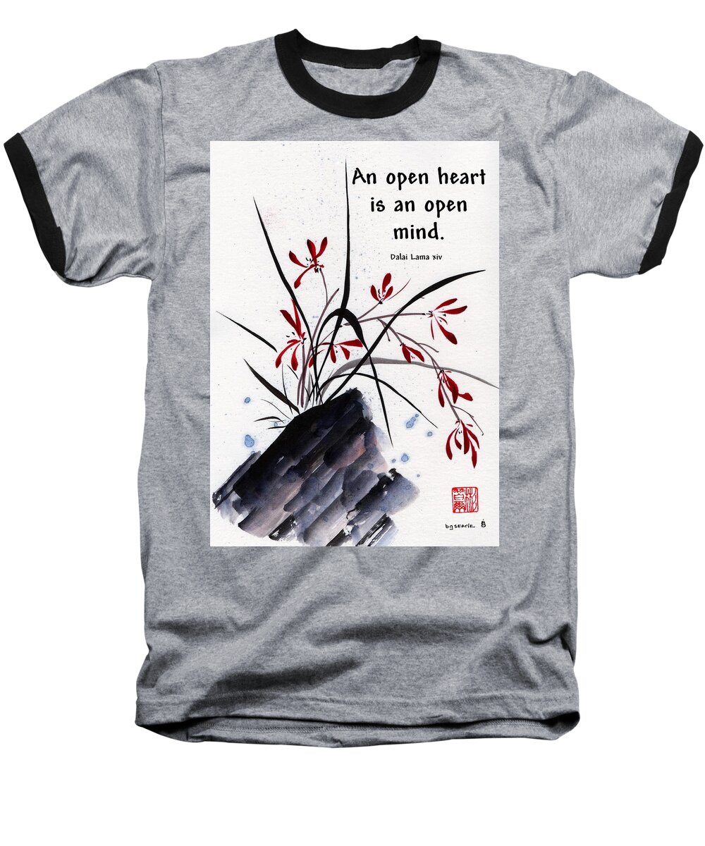 Chinese Brush Painting Baseball T-Shirt featuring the painting Open Hearts with quote by Bill Searle