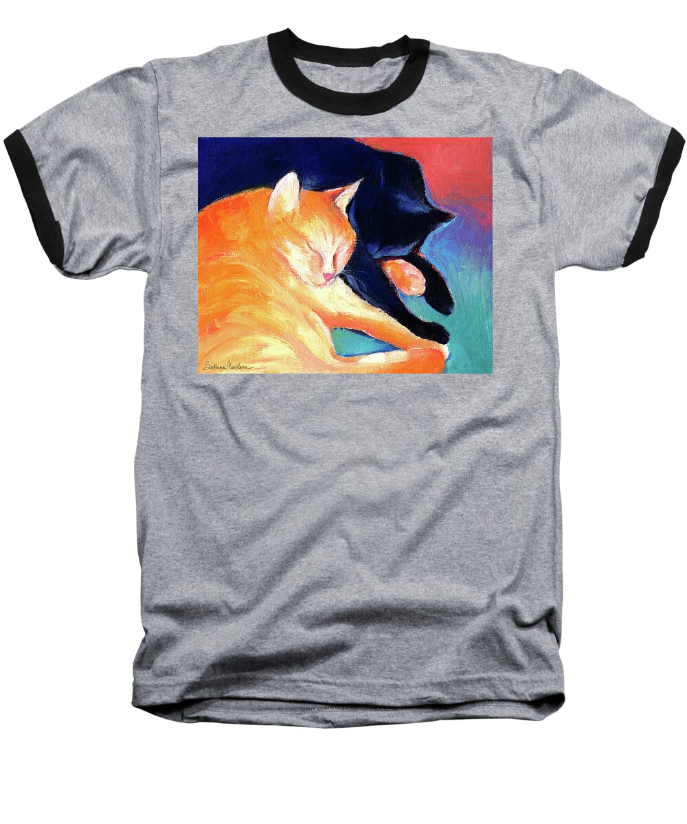 Orange Tabby Cat Painting Baseball T-Shirt featuring the painting Orange and Black tabby cats sleeping by Svetlana Novikova
