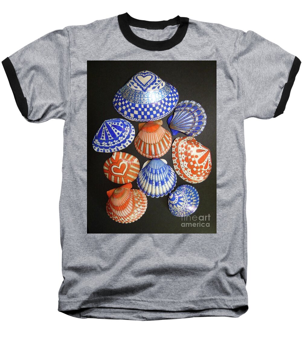Shell Baseball T-Shirt featuring the photograph Orange and Blue Sharpie Shells by Jean Wright