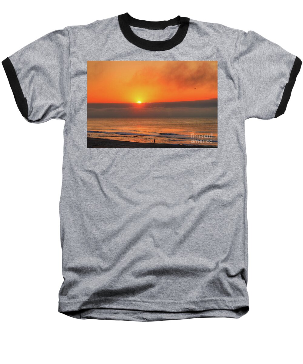 Sunrise Baseball T-Shirt featuring the photograph Orange Sunrise On Long Beach Island by Jeff Breiman