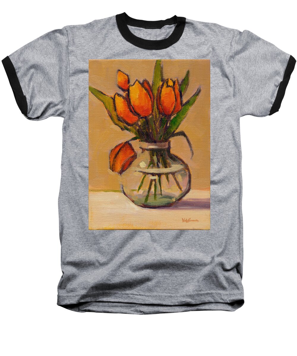 Tulips Baseball T-Shirt featuring the painting Orange Tulips by Konnie Kim