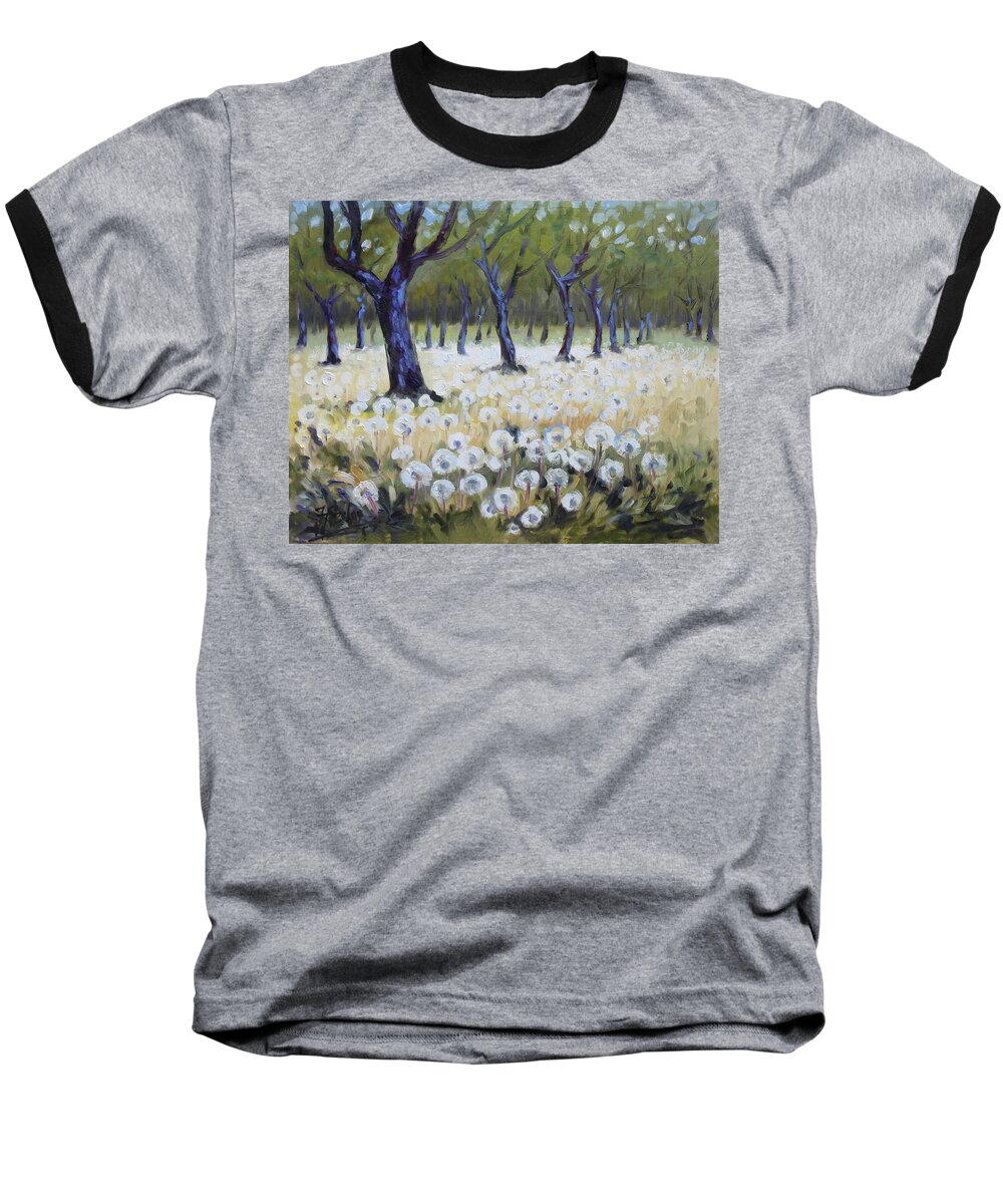 Orchard Baseball T-Shirt featuring the painting Orchard with dandelions by Irek Szelag