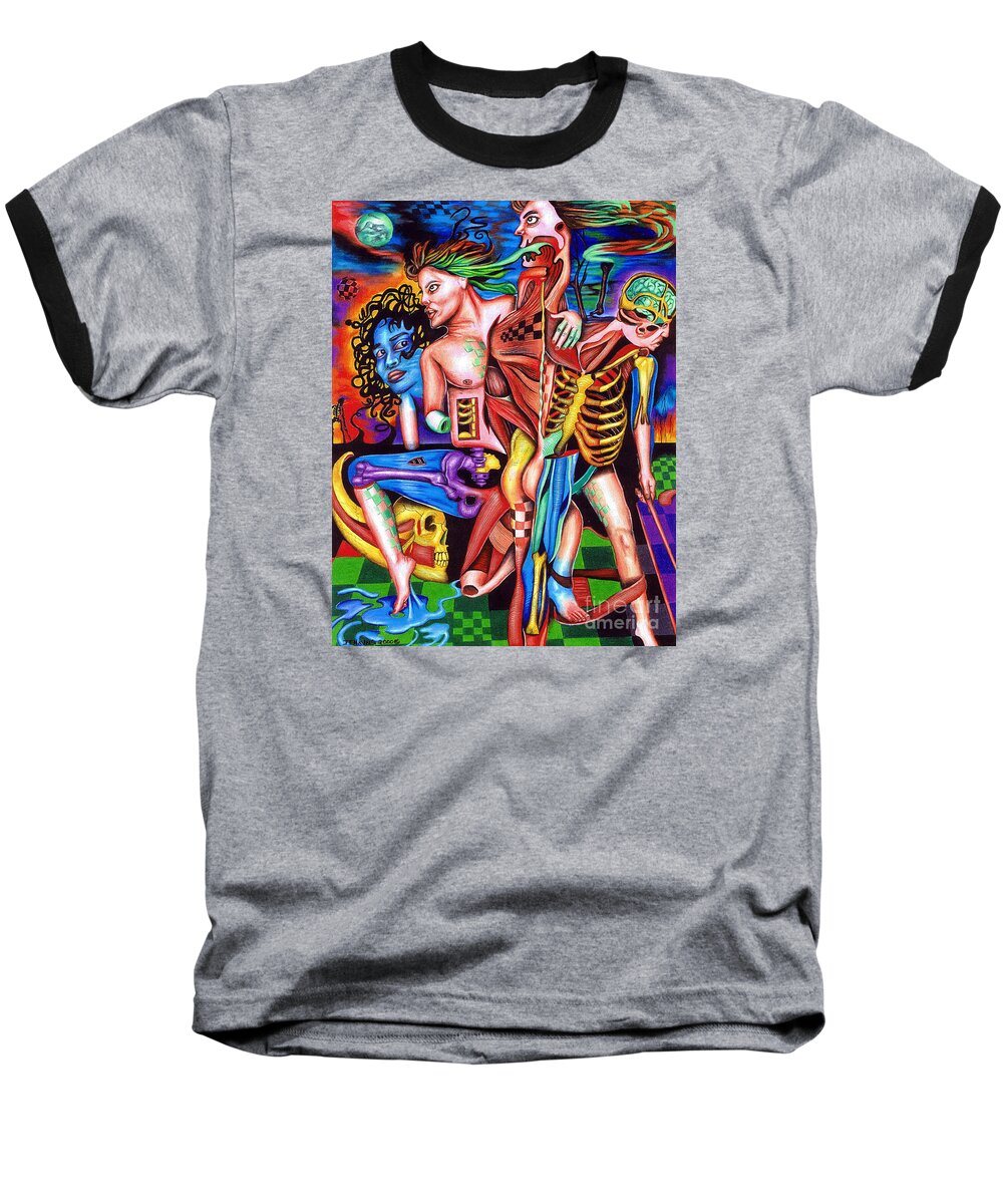 Anatomy Baseball T-Shirt featuring the drawing Orchestration of Metaphysical Motion by Justin Jenkins