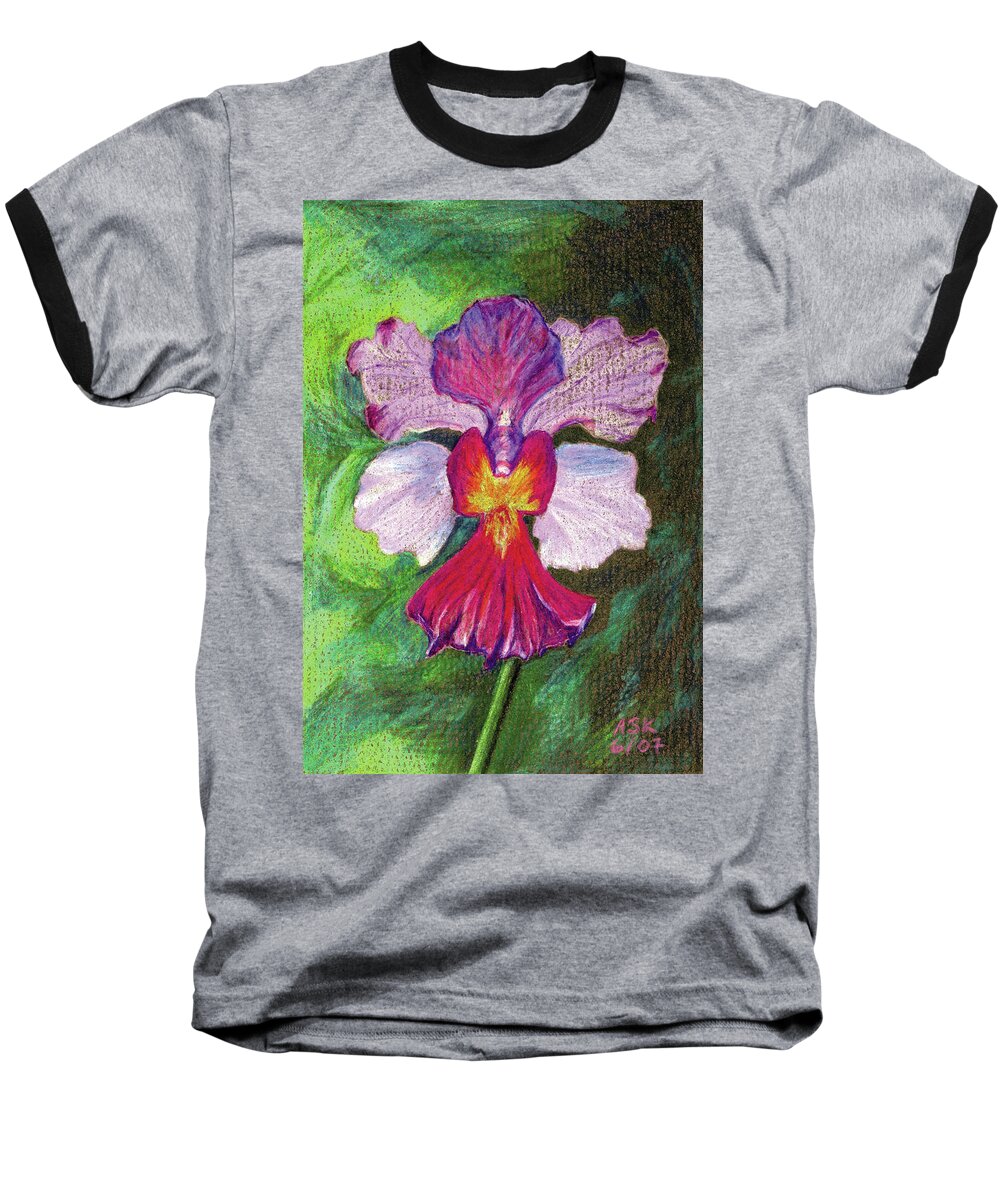 Orchid Baseball T-Shirt featuring the drawing Orchid by Anne Katzeff