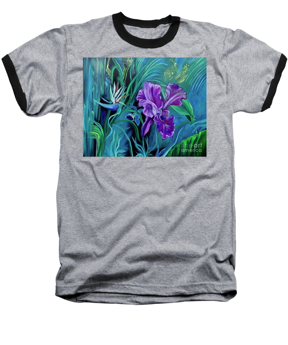 Color Swirls Baseball T-Shirt featuring the painting Orchid Jungle by Jenny Lee