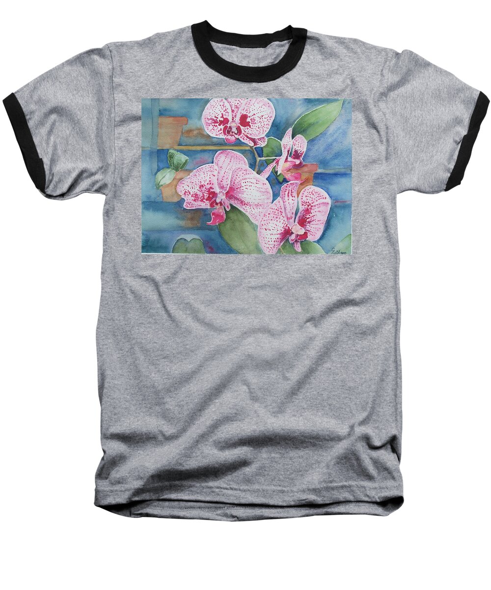 Flower Baseball T-Shirt featuring the painting Orchids by Christine Lathrop