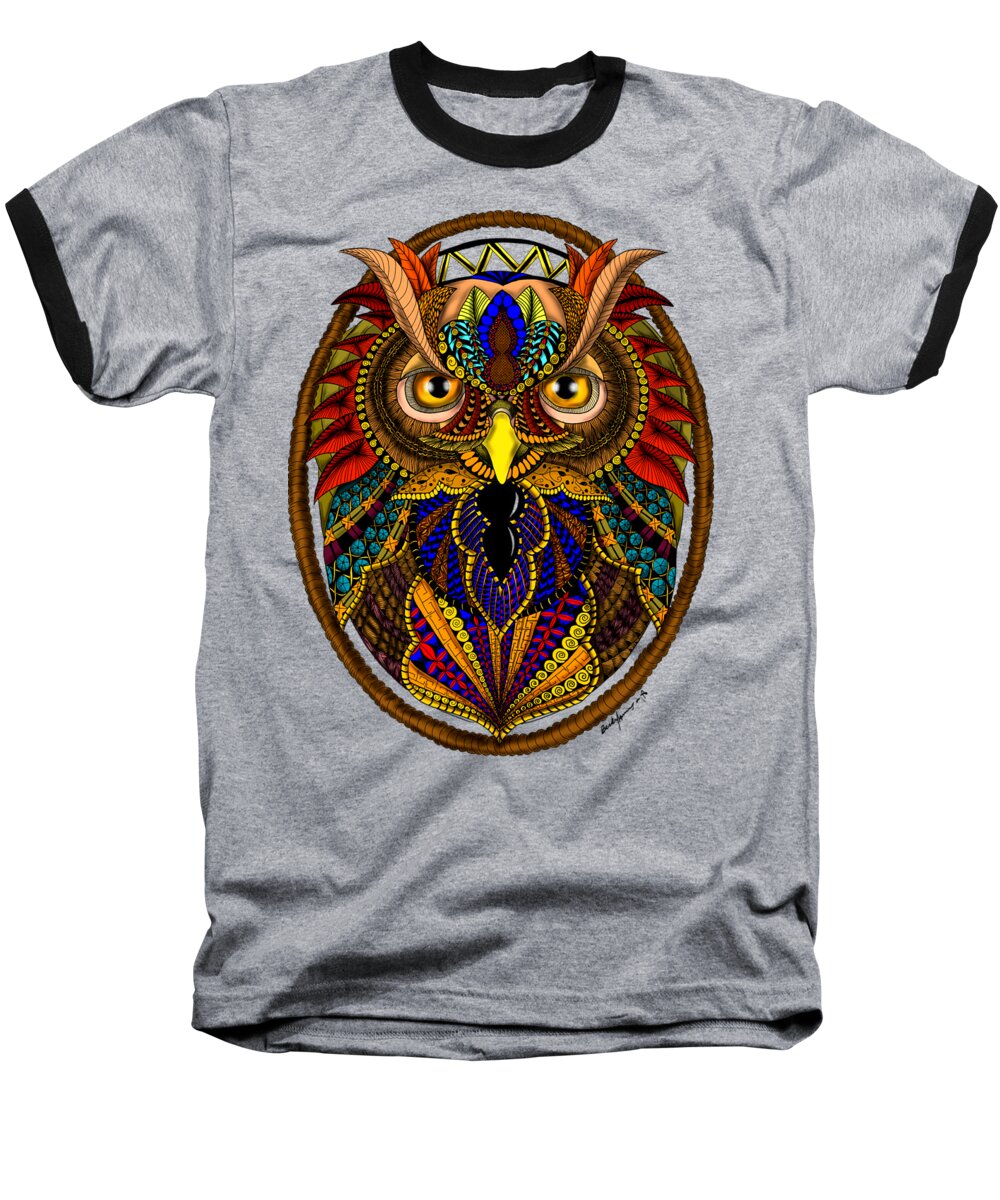 Ornate Owl Baseball T-Shirt featuring the digital art Ornate Owl In Color by Becky Herrera