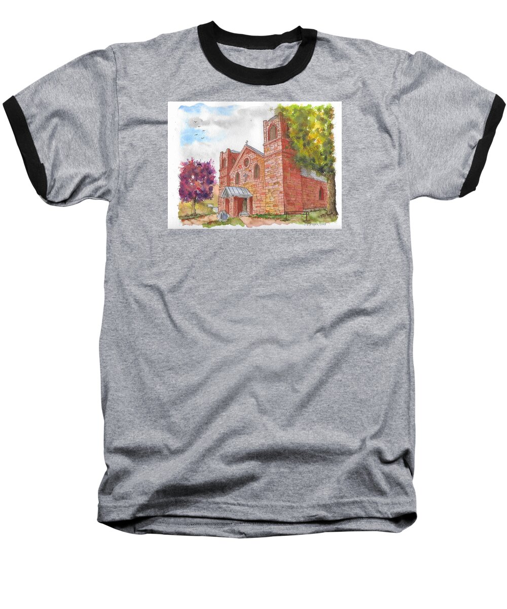 Our Lady Of Sorrow Catholic Church Baseball T-Shirt featuring the painting Our Lady of Sorrow Catholic Church, Las Vegas, New Mexico by Carlos G Groppa