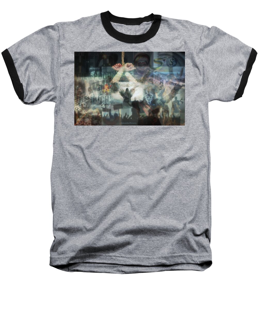 Artwork Baseball T-Shirt featuring the mixed media Our monetary system by Eskemida Pictures