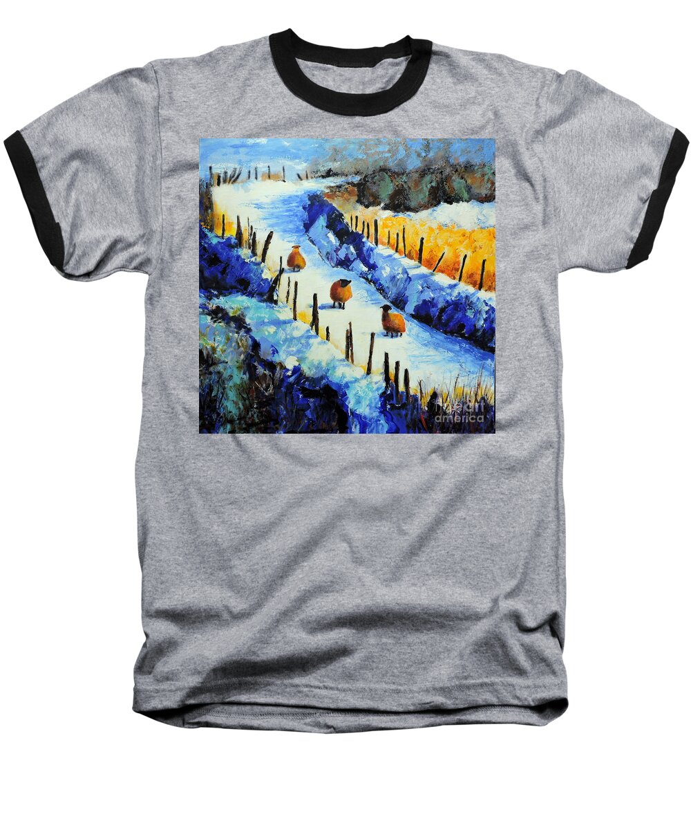 Sheep Baseball T-Shirt featuring the painting Out For A Stroll by Jodie Marie Anne Richardson Traugott     aka jm-ART