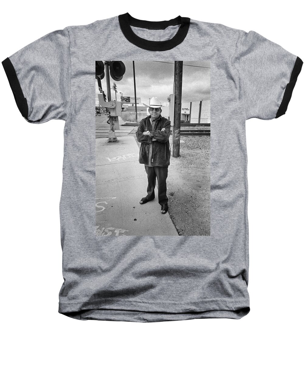 Art Baseball T-Shirt featuring the photograph Out For A Walk In His Huaraches in Black and White by YoPedro