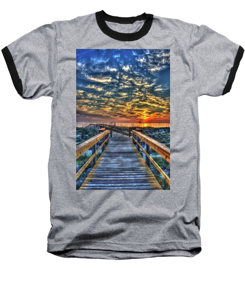 Reid Callaway Sunrise Tybee Island Baseball T-Shirt featuring the photograph Tybee Island GA Walkway To The Sea Sunrise Seascape Art by Reid Callaway