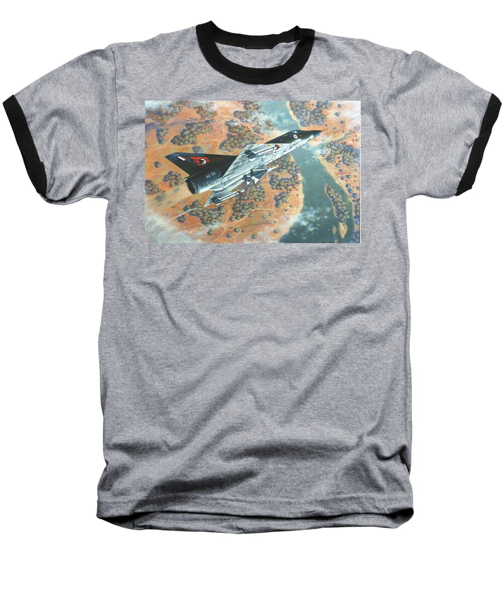 Raaf. Mirage Jet Fighter. Dassault Aviation Mirage. Mirage Fighter Jet In Australian Service. Baseball T-Shirt featuring the painting Outback Mirage by Colin Parker
