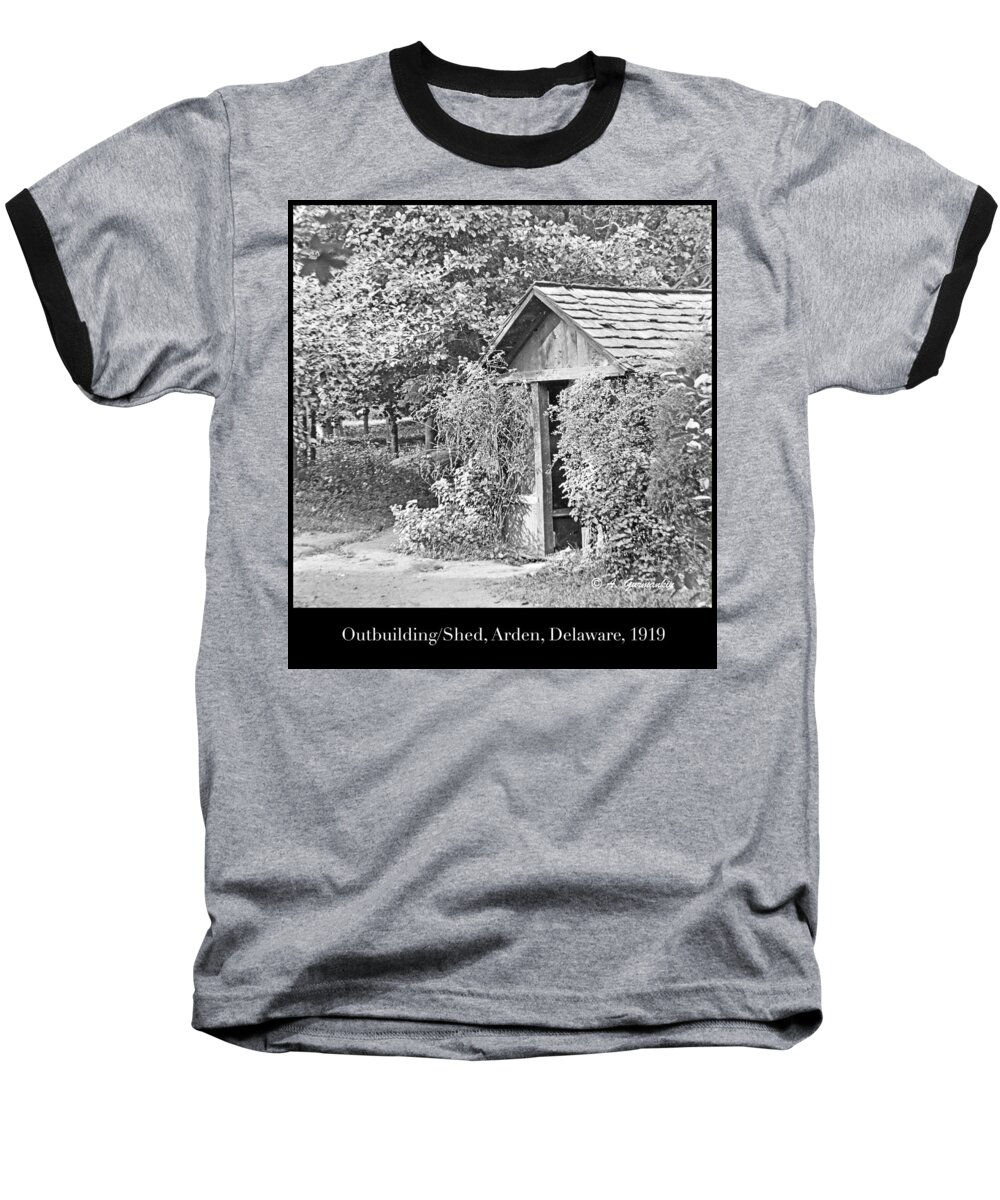 Outhouse Baseball T-Shirt featuring the photograph Outbuilding, Shed Arden Delaware 1919 by A Macarthur Gurmankin