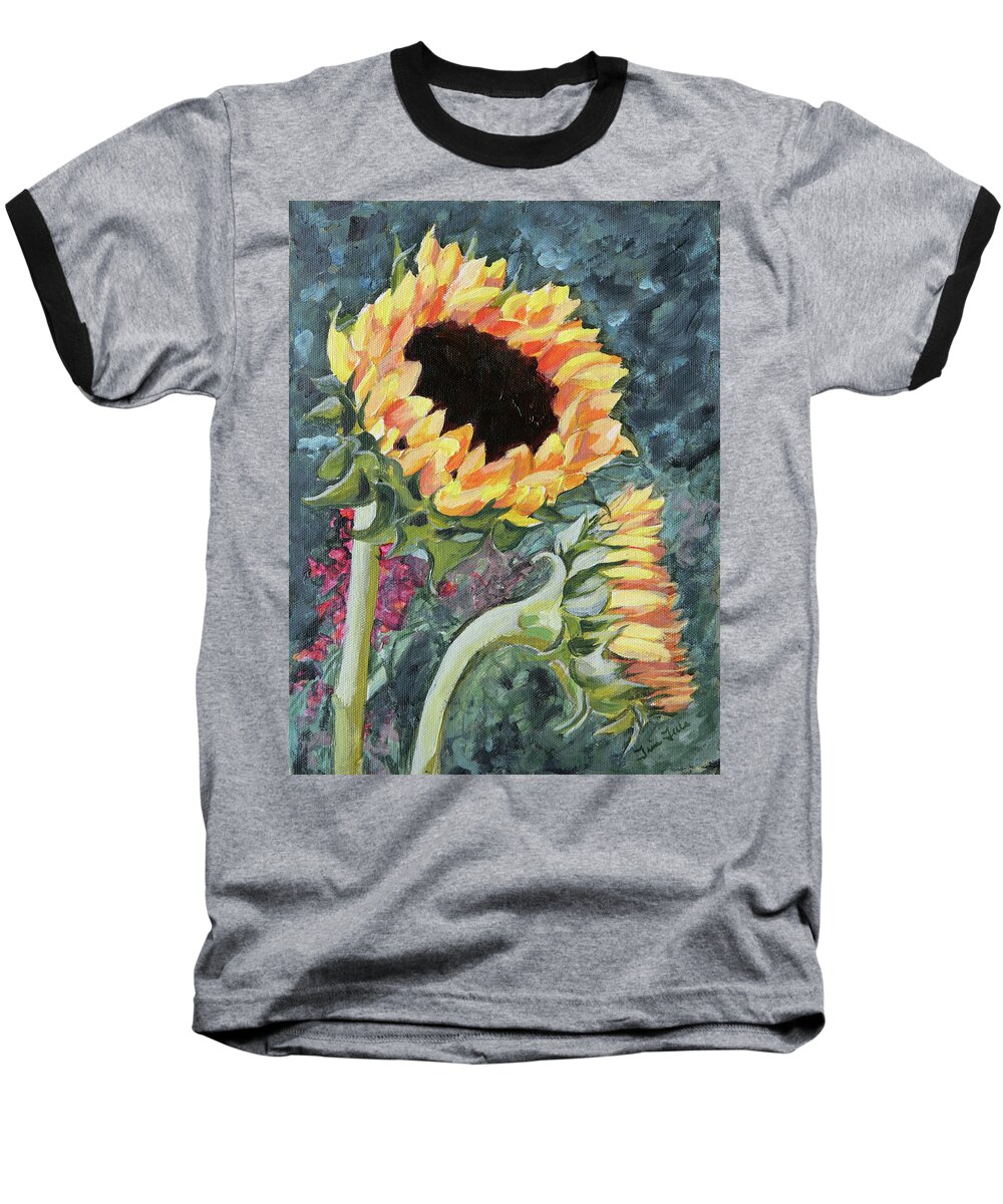 Sunflower Baseball T-Shirt featuring the painting Outdoor Sunflowers by Trina Teele