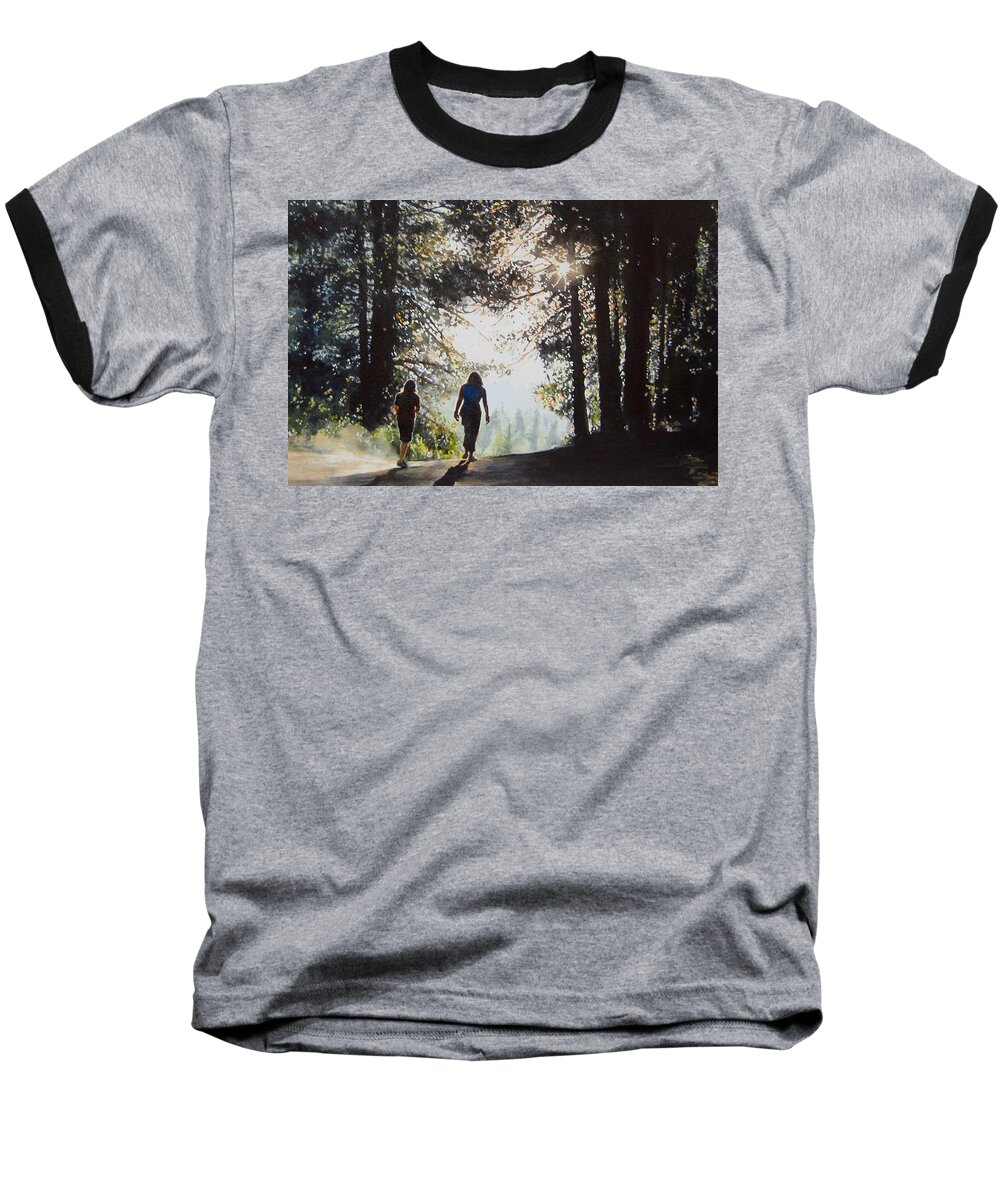 Landscape Baseball T-Shirt featuring the painting Over The Hills by Barbara Pease