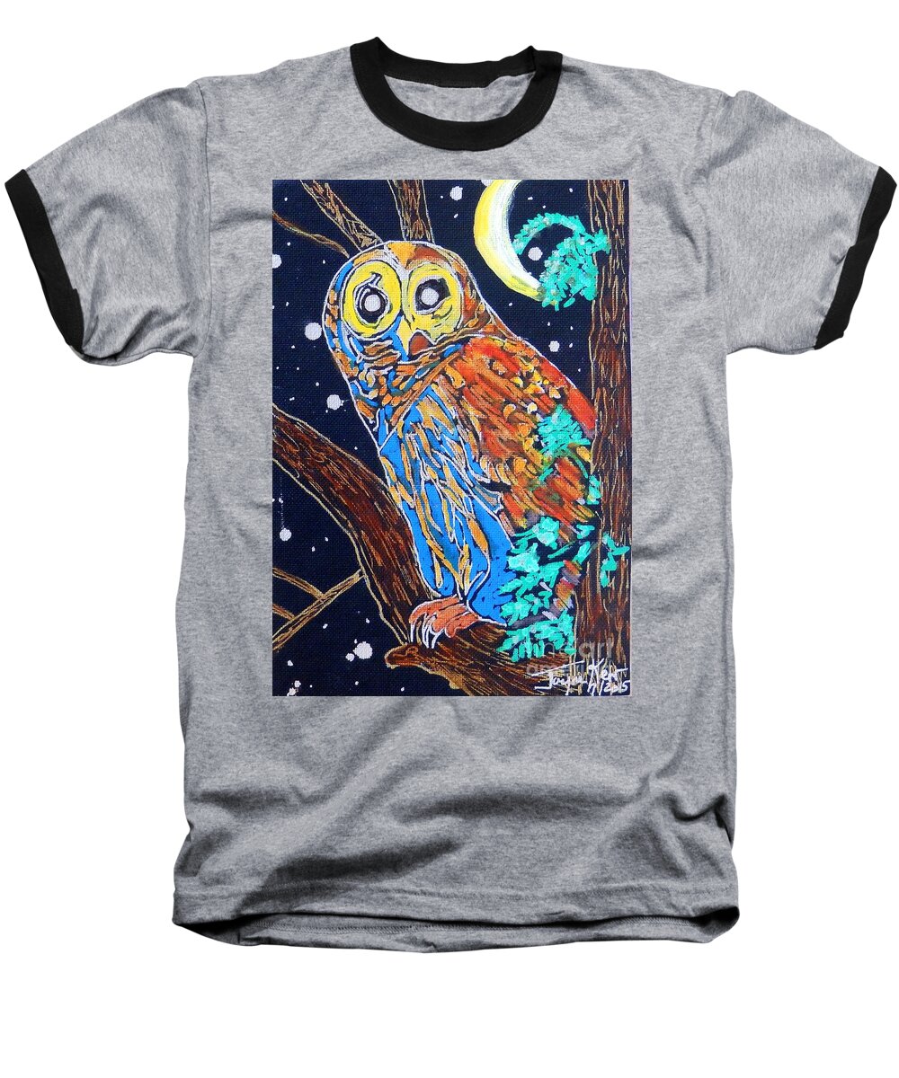 Owl Canvas Print Baseball T-Shirt featuring the painting Owl Light by Jayne Kerr