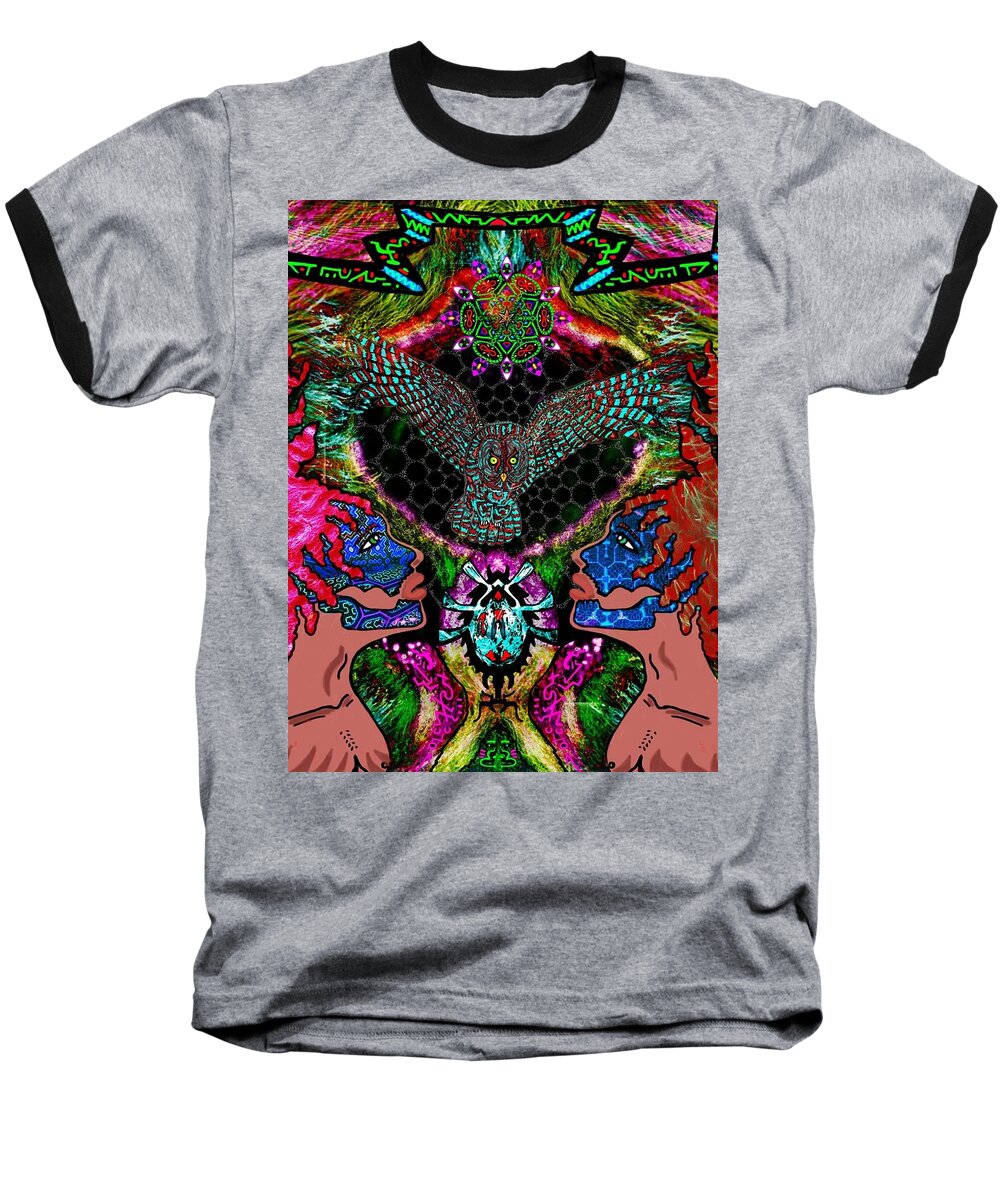 Owl Baseball T-Shirt featuring the digital art Owl Spirit Contemplation by Myztico Campo