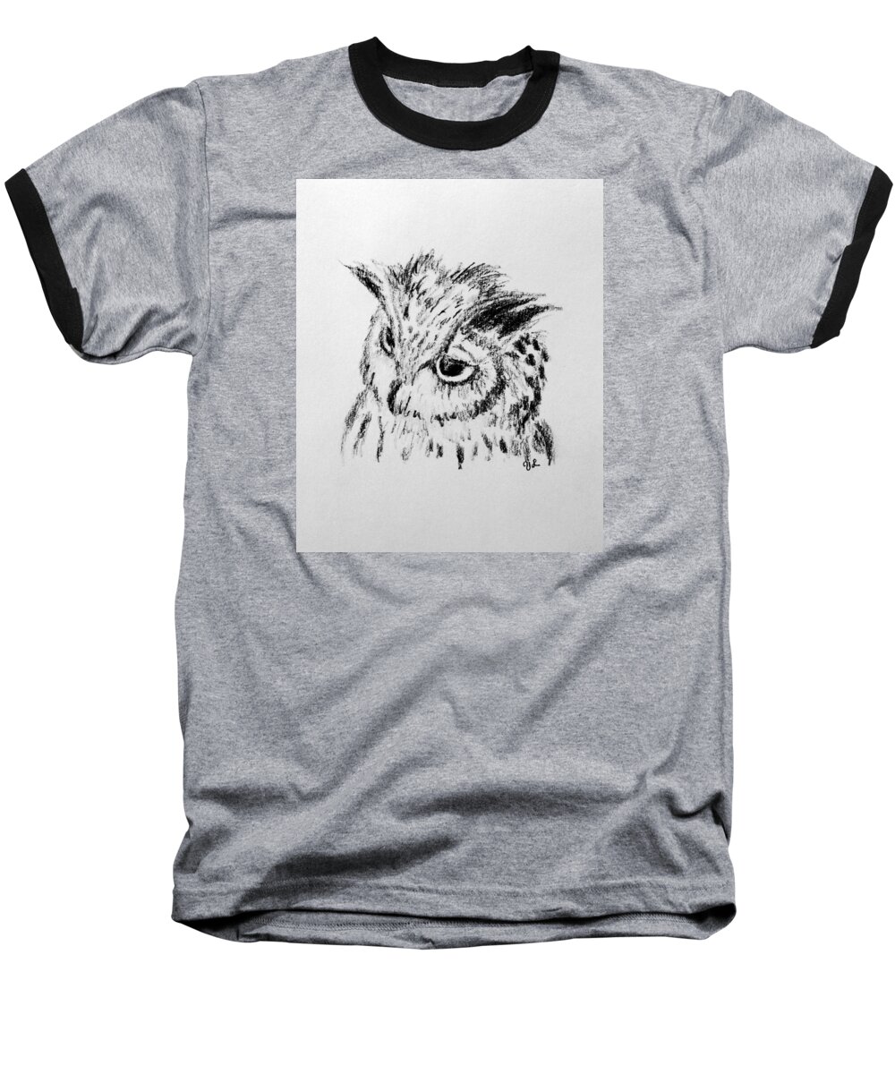 Owl Baseball T-Shirt featuring the drawing Owl Study by Victoria Lakes