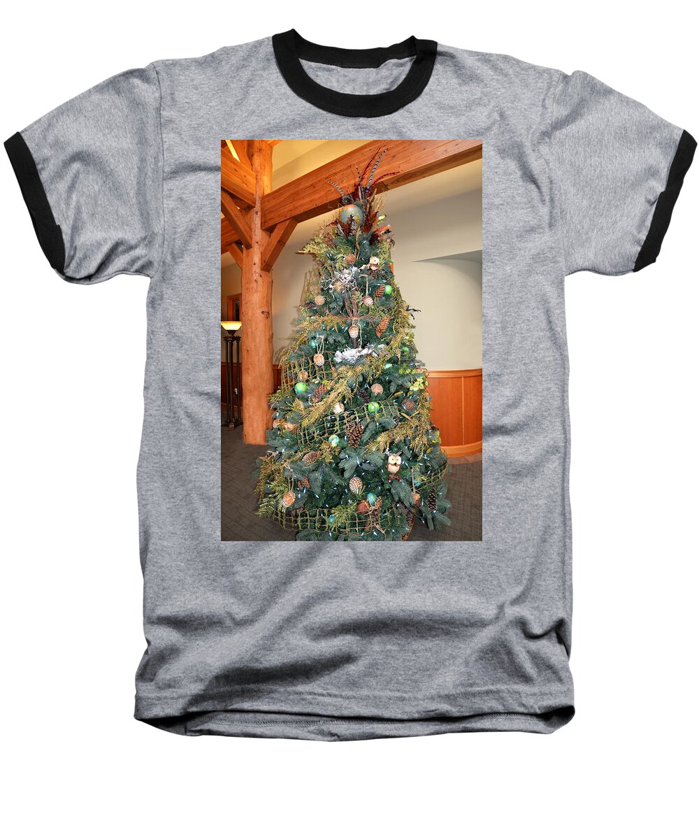 Christmas Card Baseball T-Shirt featuring the photograph Owl Xmas Tree by Ginny Barklow